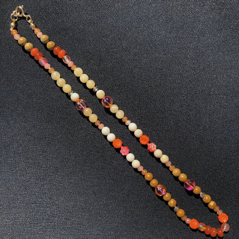 Beaded Necklace ‘Peach Cobbler’ | Hand-Knotted 18.5 inches 14k Gold Plated